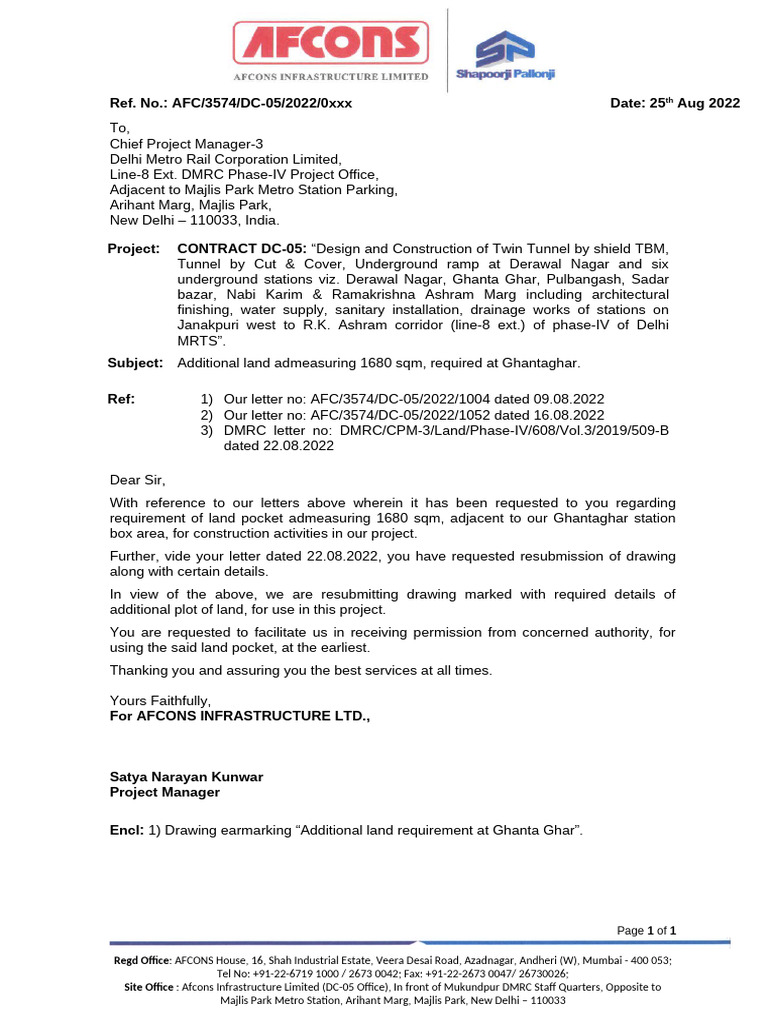 Additional Land Request for DMRC Project | PDF | Delhi | Passenger Rail ...