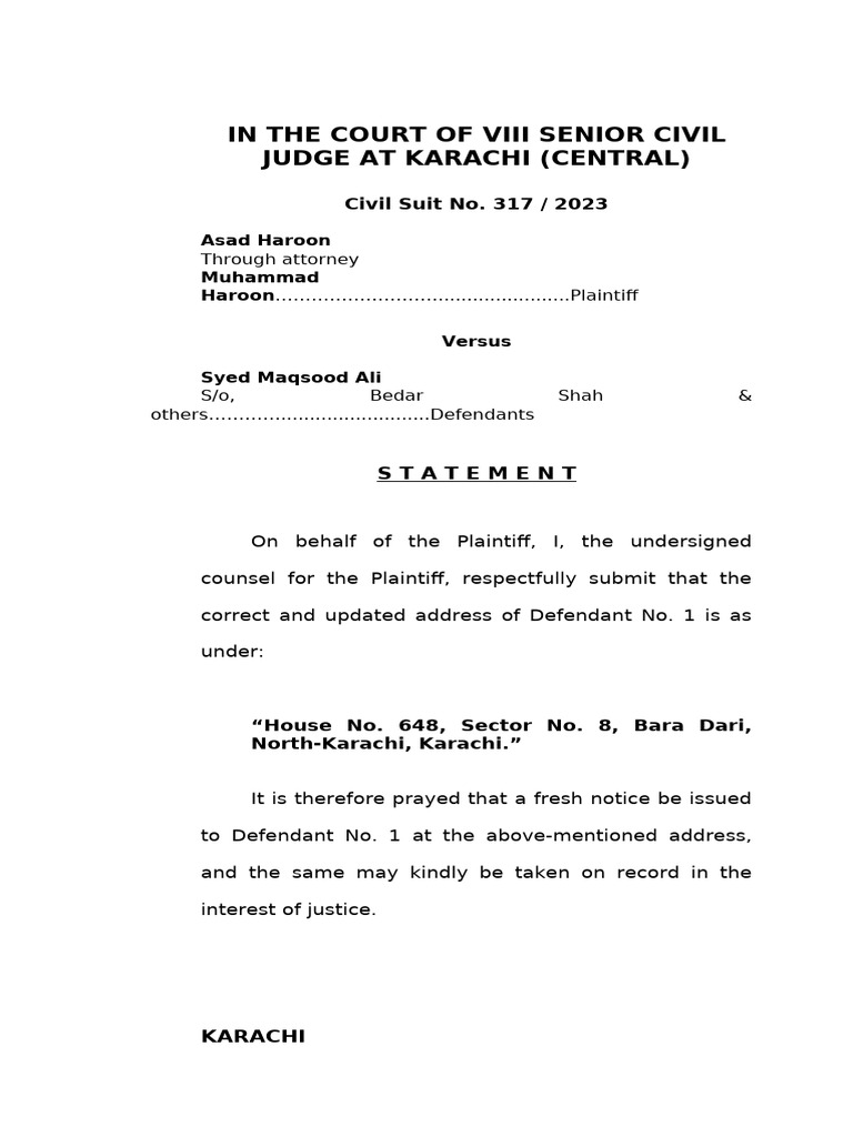 09-10-2025-Statement For Fresh Address Asad Haroon | PDF