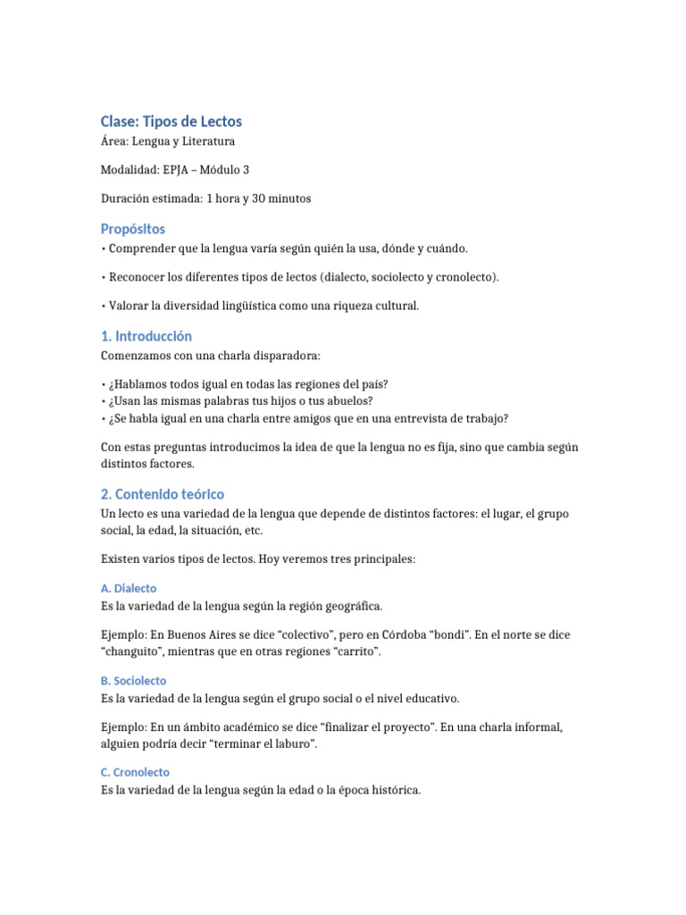 Tipos de Lectos: Dialecto, Sociolecto y Cronolecto | PDF | Dialecto ...