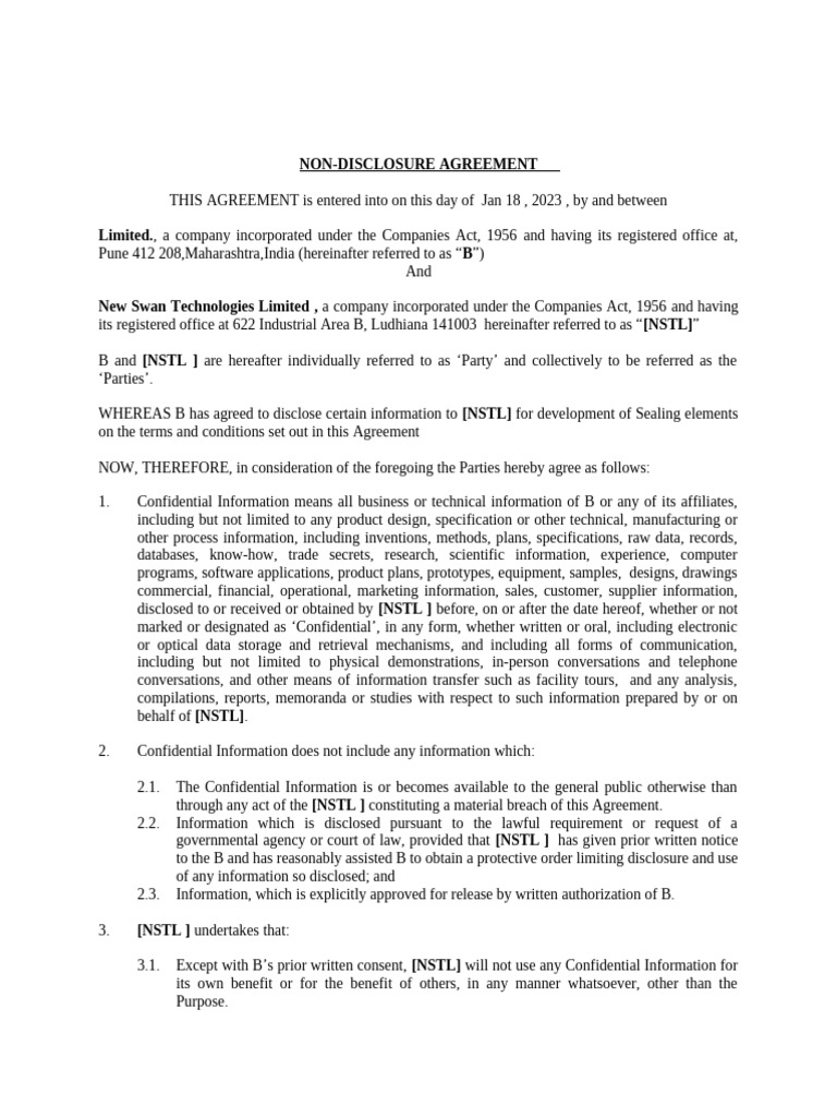 Non-Disclosure Agreement Template | PDF | Trade Secret | Common Law