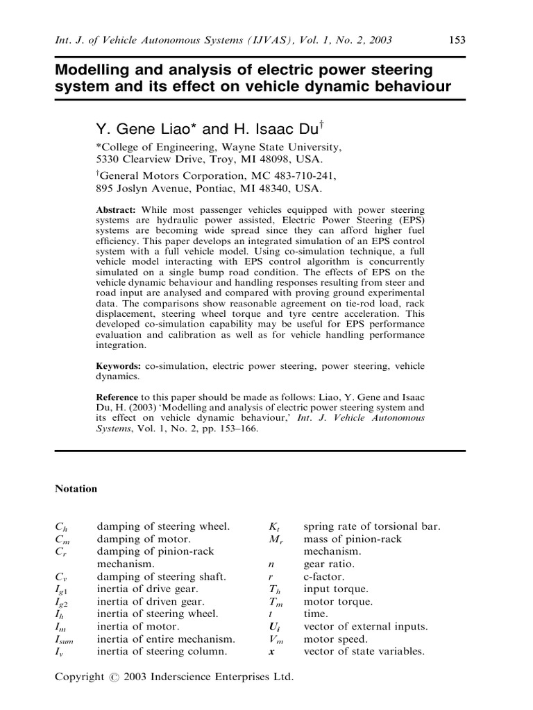Modelling and Analysis of Electric Power | PDF | Torque | Steering
