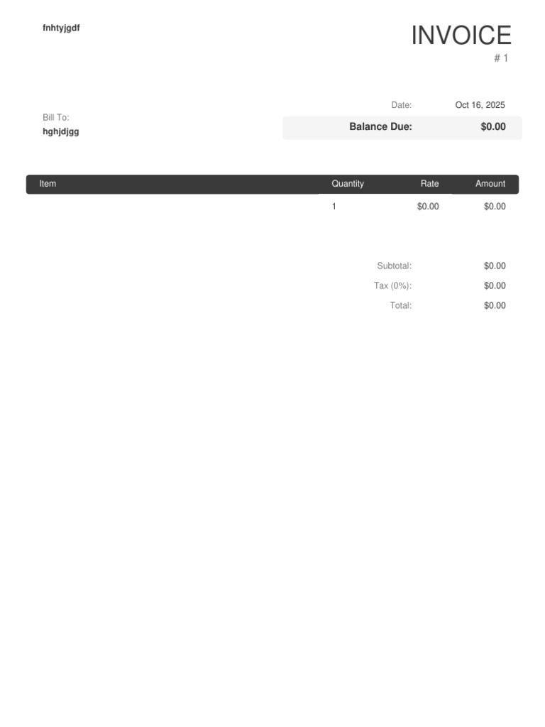 Invoice #1 - Zero Balance Due | PDF