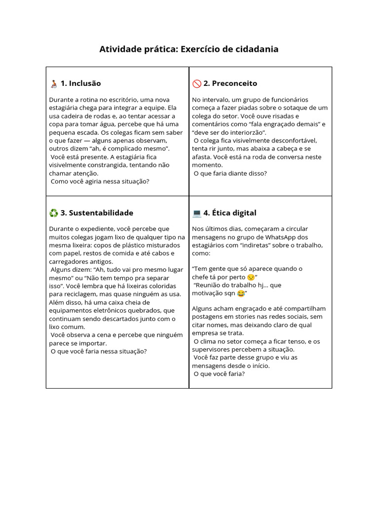 Exercício de Cidadania no Trabalho | PDF