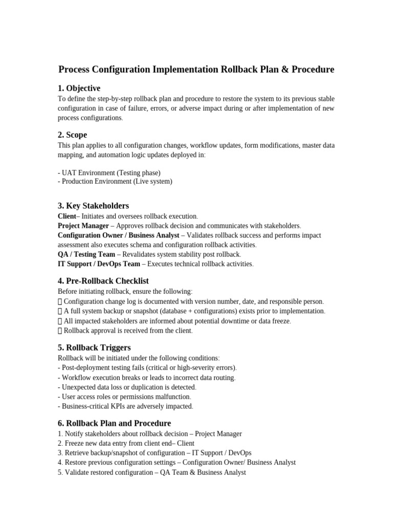 Configuration Rollback Plan Guide | PDF | Backup | Information Technology