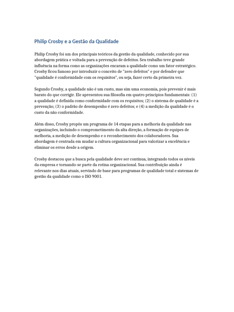 Philip Crosby e a Qualidade Zero Defeitos | PDF