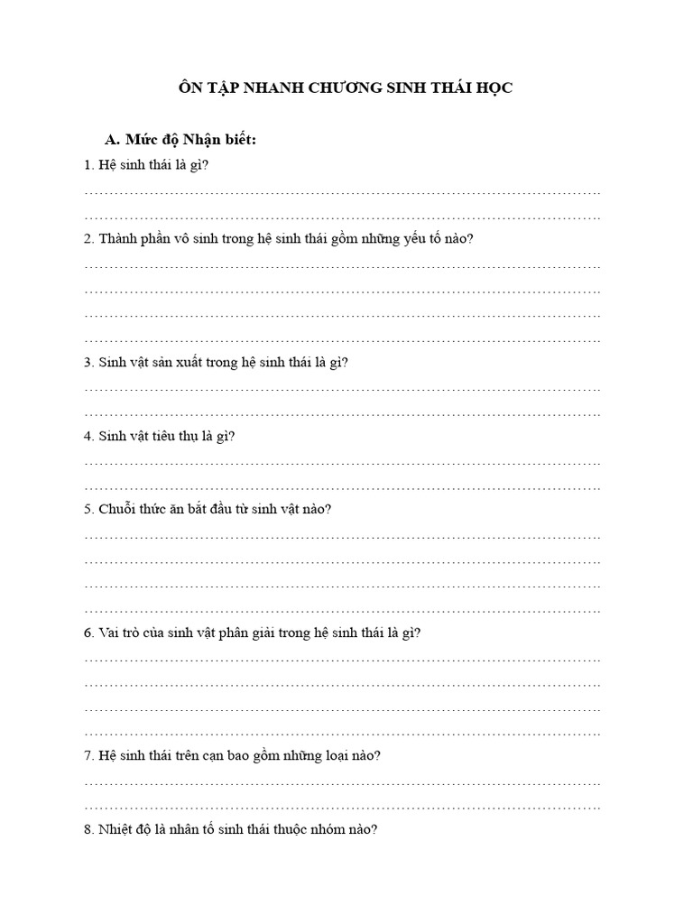 Ôn Tập Nhanh Hệ Sinh Thái | PDF