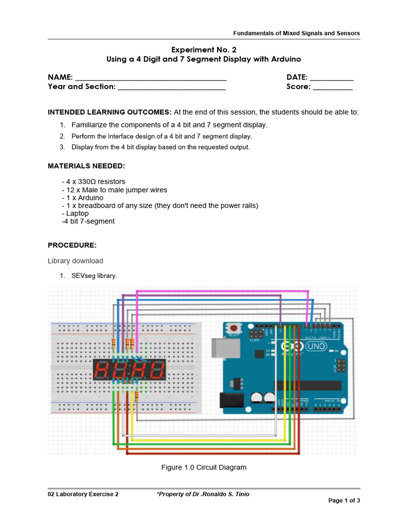Arduino 4-Digit 7-Segment Display Lab | PDF | Arduino | Electronic Circuits