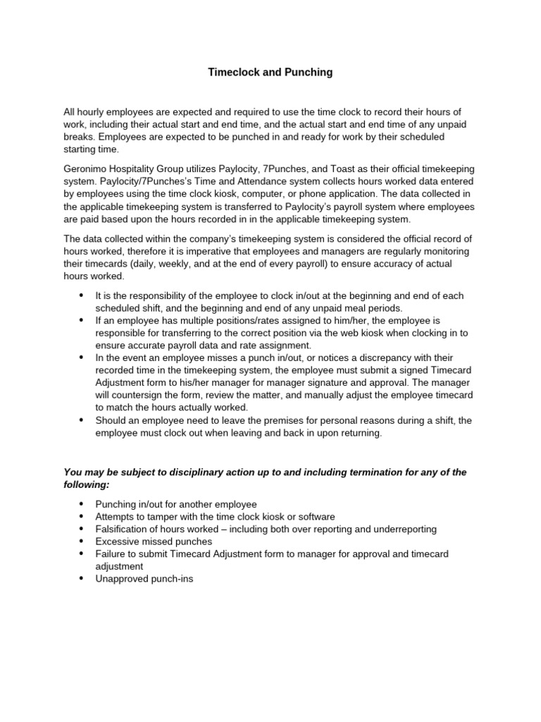 Timeclock Usage Guidelines for Employees | PDF | Computing