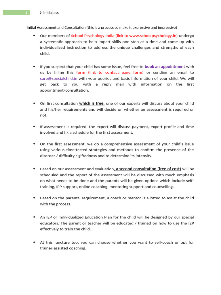 Initial Assessment for Child Support | PDF | Individualized Education ...