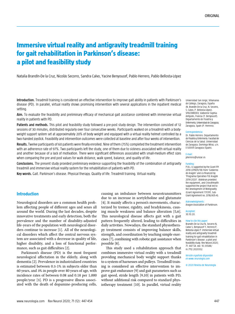 VR and Treadmill Training for Parkinson's Gait | PDF | Parkinson's ...