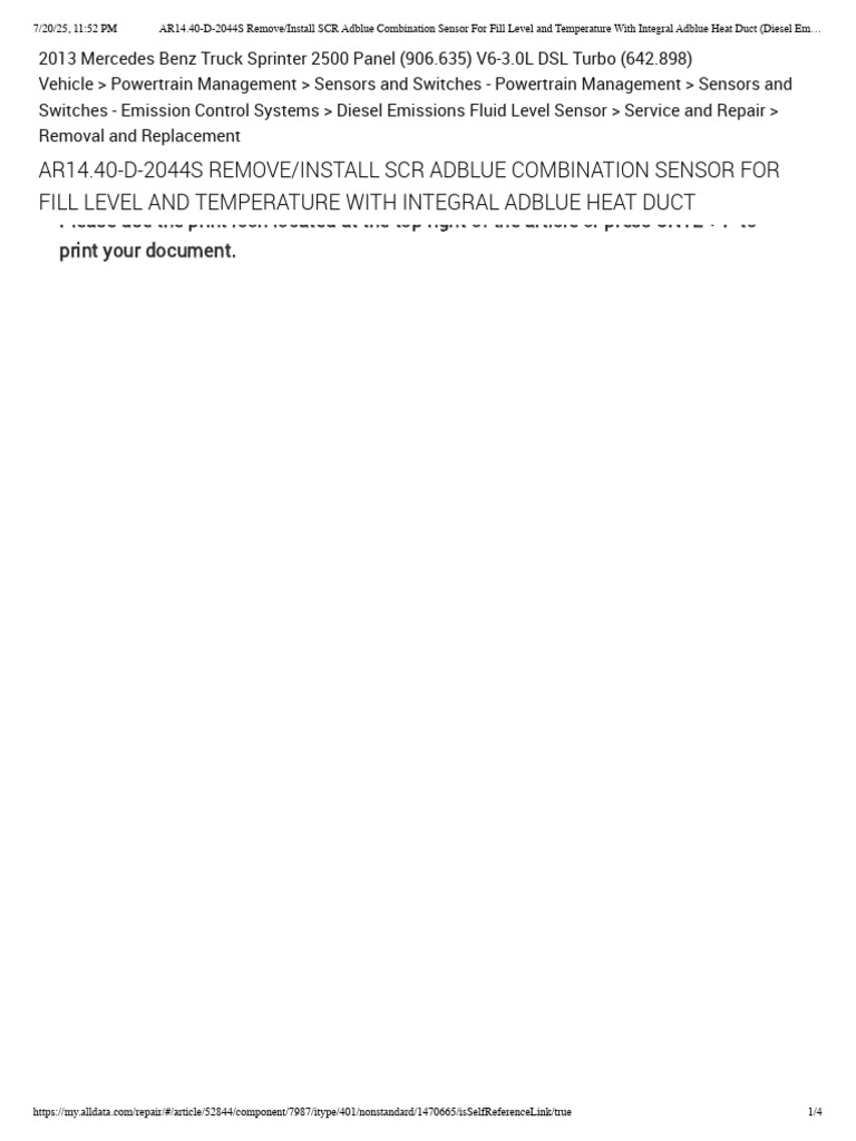 2013 Sprinter 2500 SCR Sensor Guide | PDF