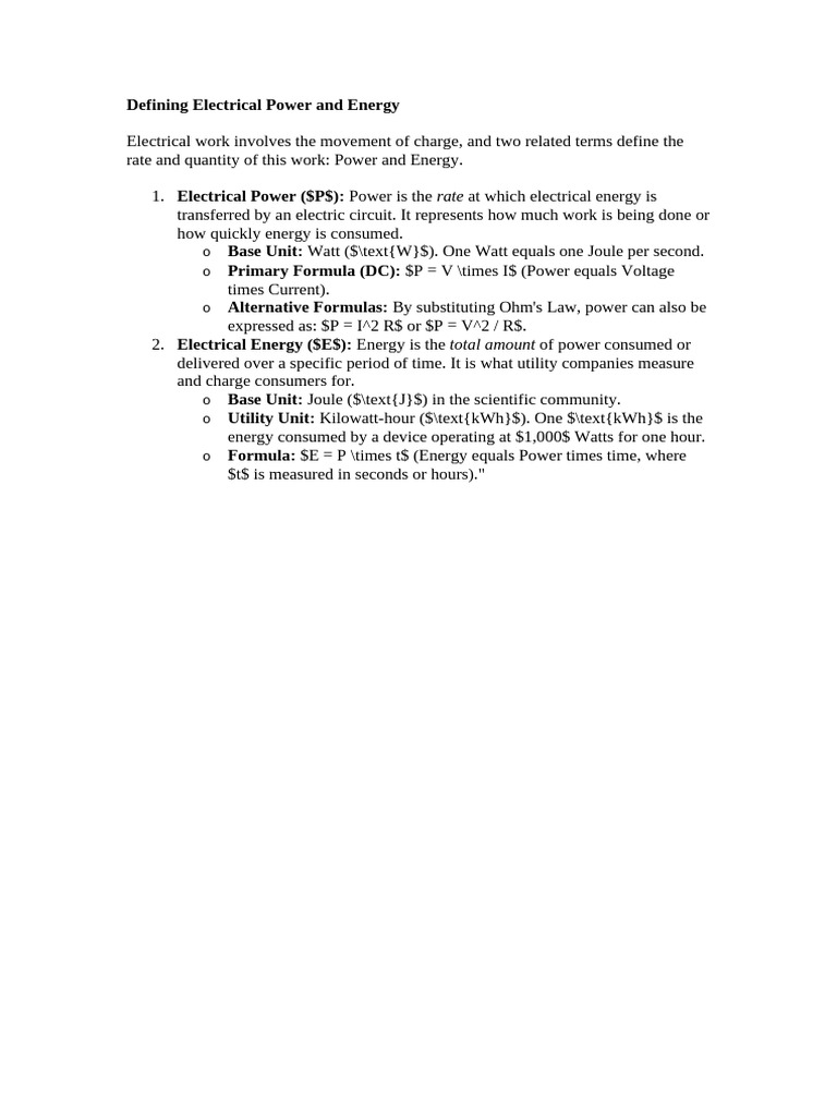 Electrical Power and Energy Explained | PDF
