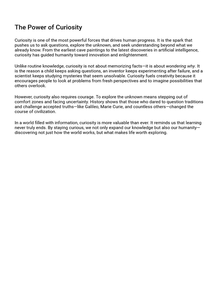 The Impact of Curiosity on Progress | PDF