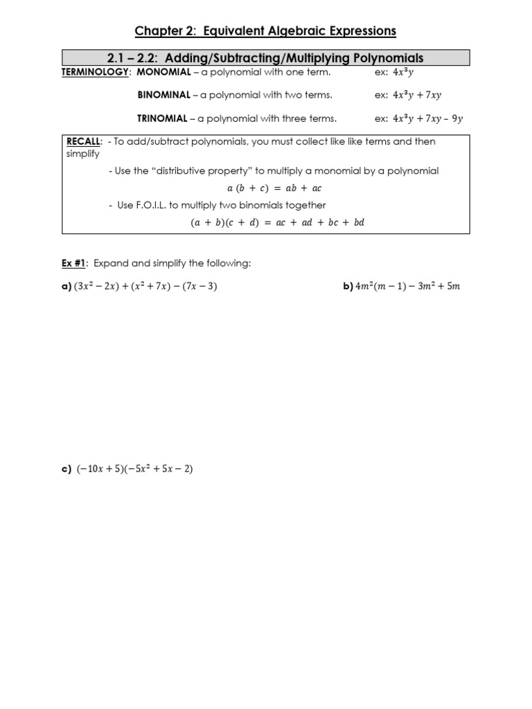 Algebraic Expressions and Operations Guide | PDF | Division ...