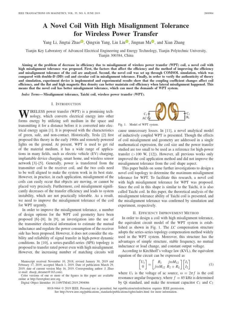 High Misalignment Tolerance Coil for WPT | PDF | Inductor | Inductance