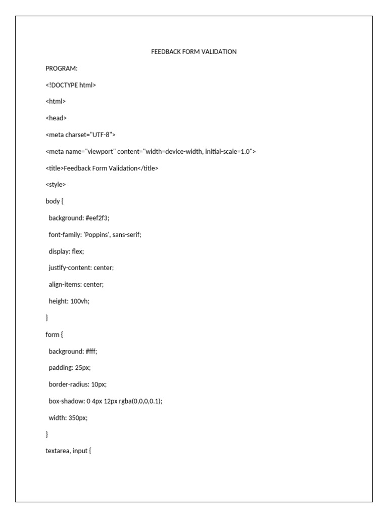 Feedback Form Validation | PDF