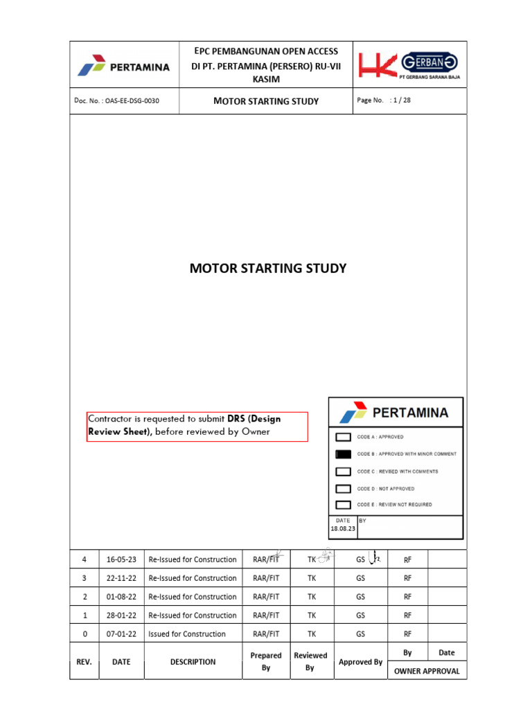 Motor Starting Study for Pertamina RU-VII | PDF | Transformer ...