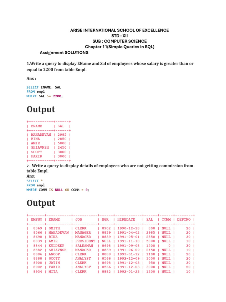SQL Queries for Employee and Student Data | PDF | Sports | Ignorance