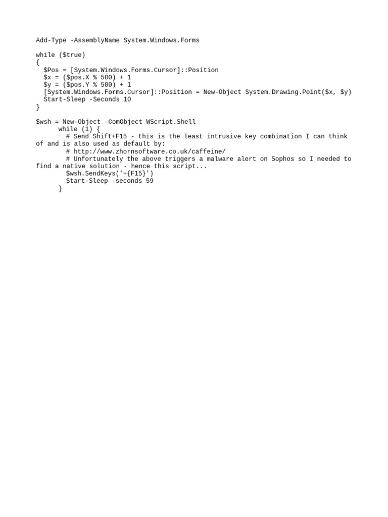 PowerShell Script to Prevent Sleep Mode | PDF