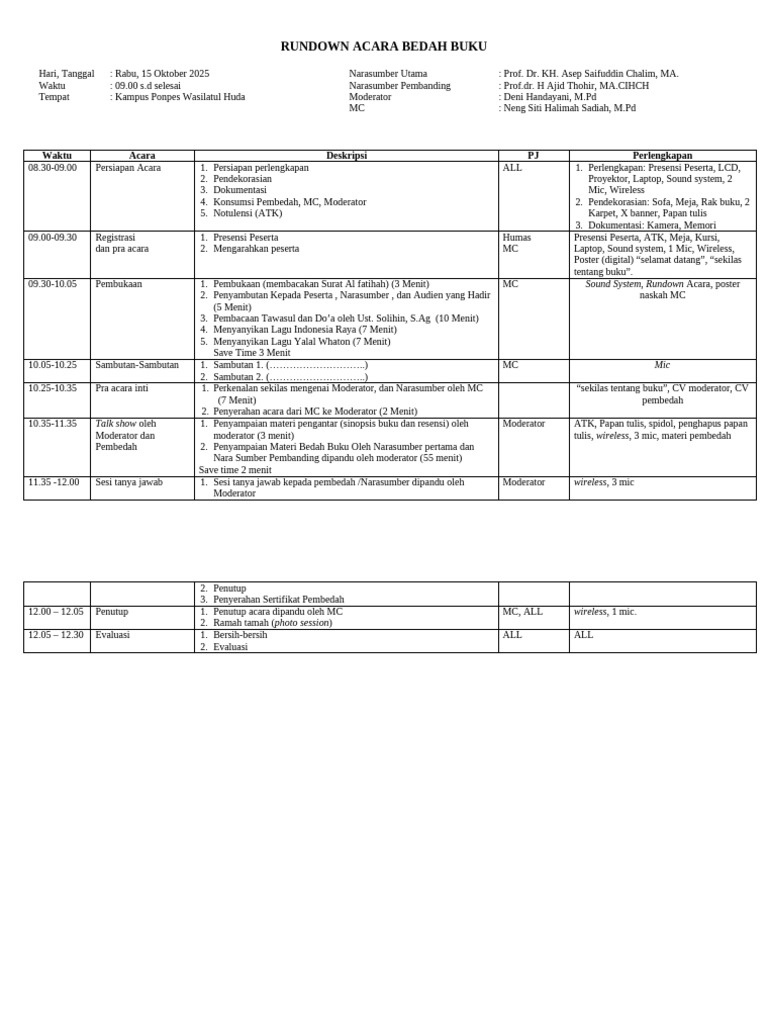 Rundown Bedah Buku 15 Oktober 2025 | PDF