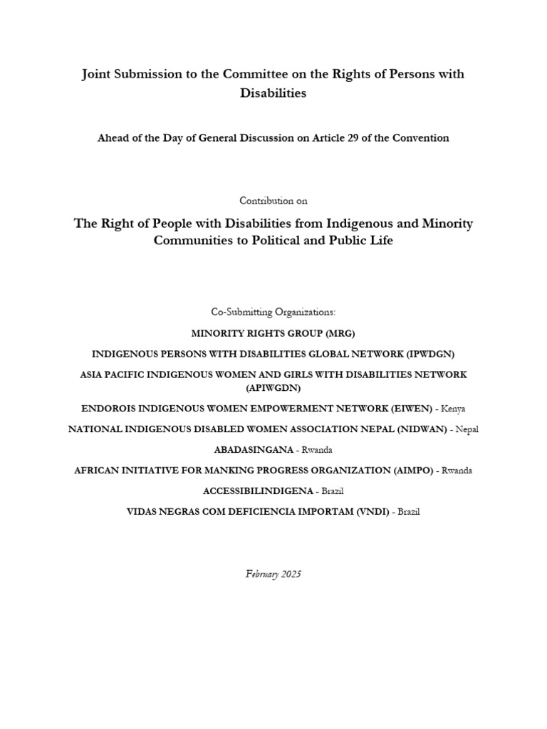 MRG Submission CRPD Dogd Article29 | PDF | Social Exclusion | Disability