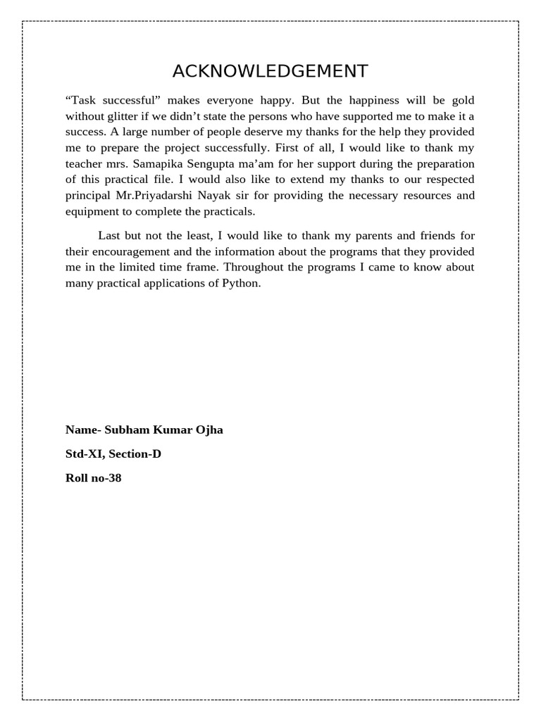 Acknowledgements for Python Project | PDF
