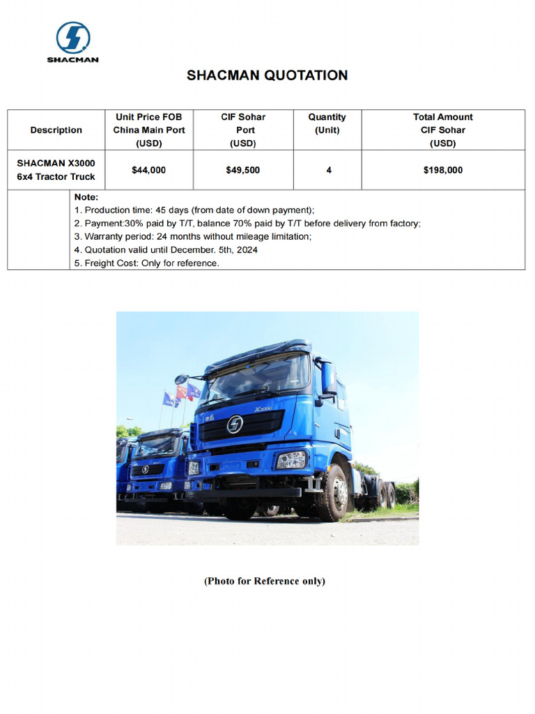Quotation- SHACMAN X3000 6×4 Tractor Truck (GCC) - 纯图版 | PDF