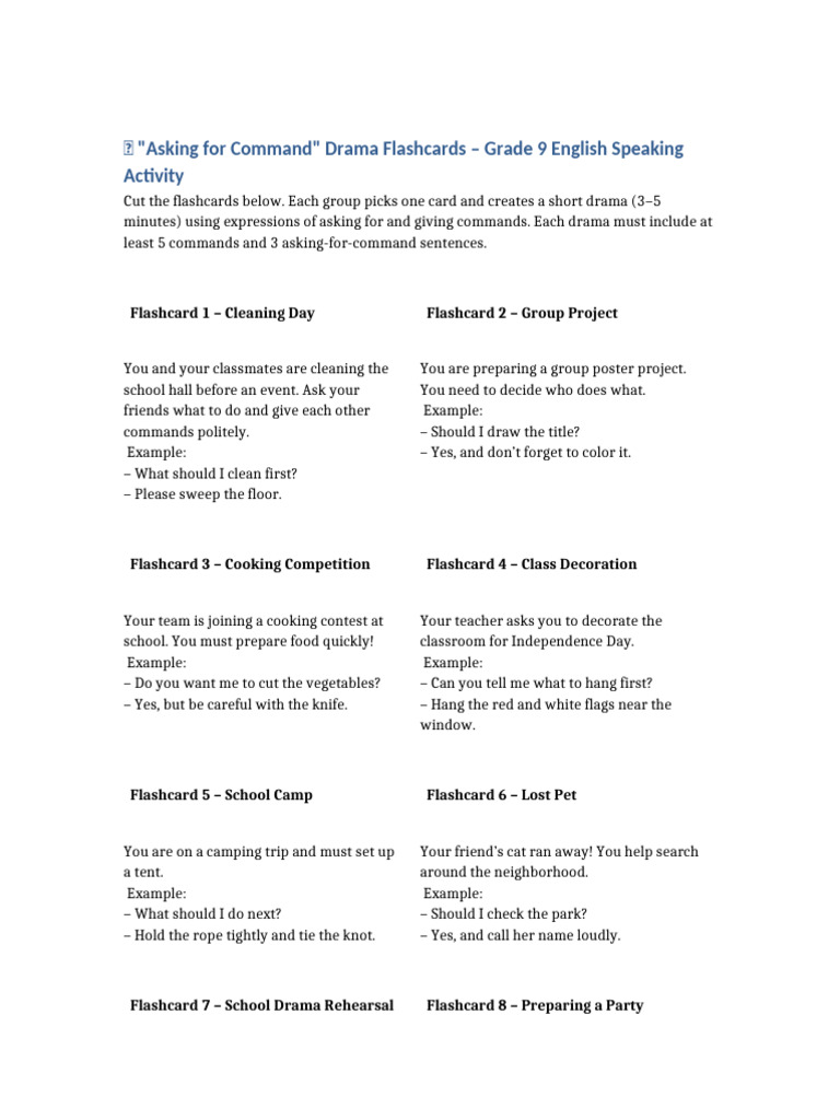 Asking For Command Flashcards Grade9 | PDF