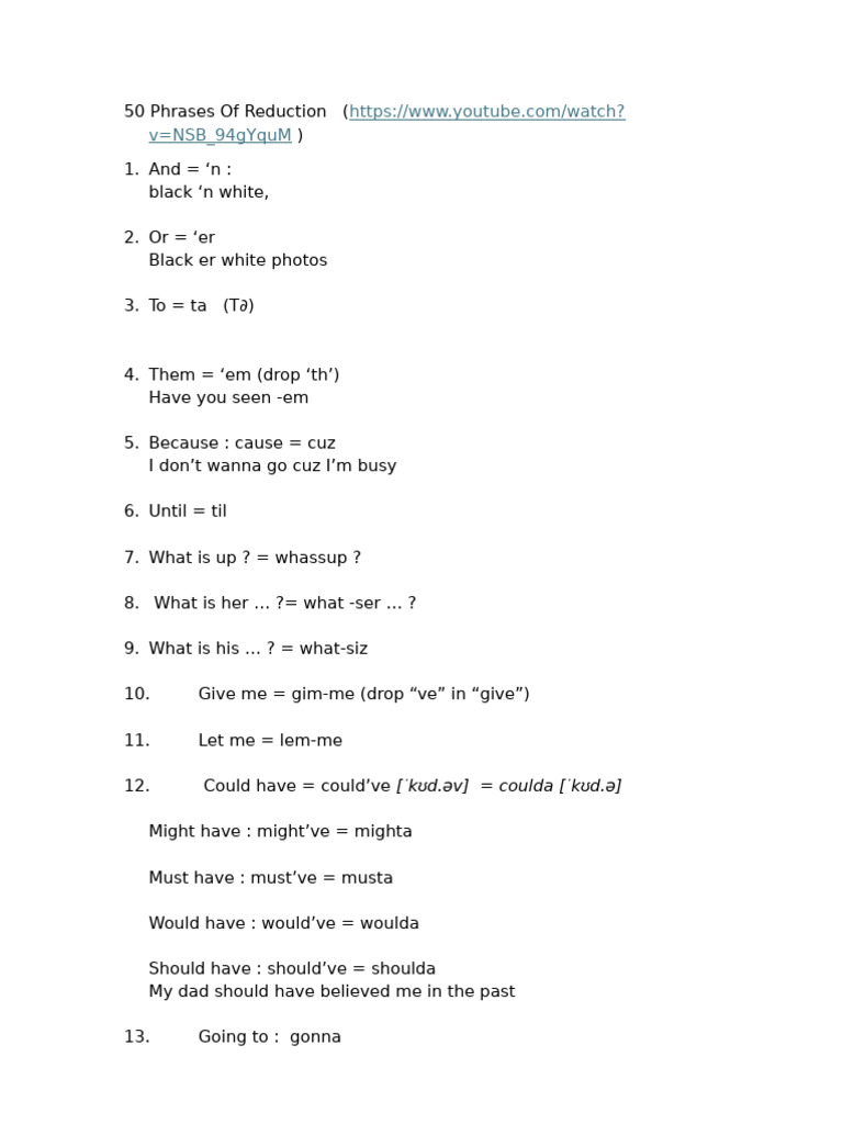 Speaking Reduction in English | PDF