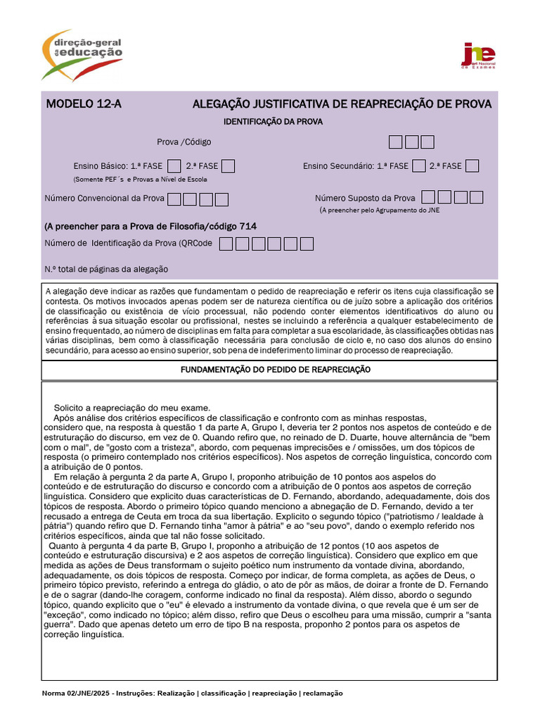 Reapreciação de Provas: Justificativas e Modelos | PDF | Ensino médio ...