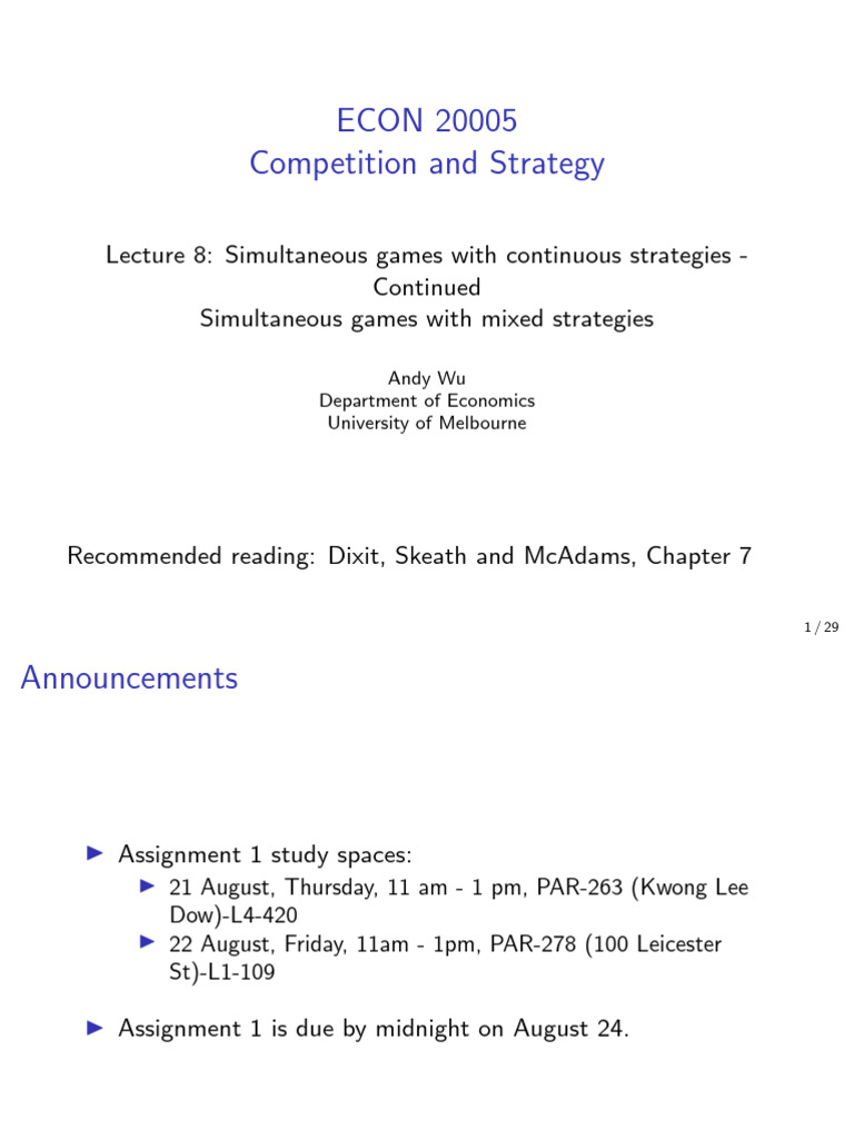 Mixed Strategies in Simultaneous Games | PDF | Economics Of Uncertainty ...