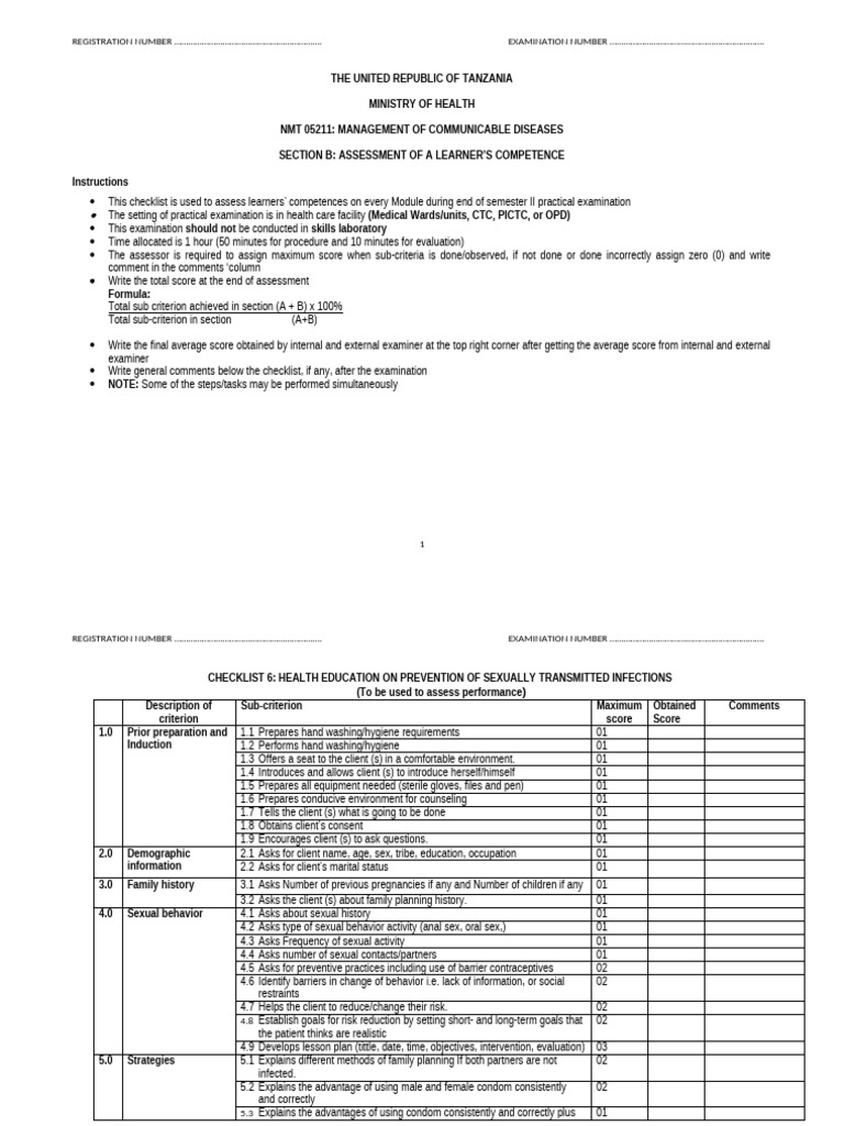 Checklist 6 - Health Education On Prevention of Sexually Transmitted ...