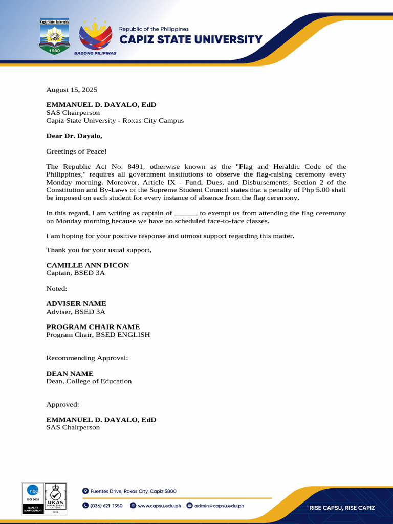 Excuse Letter Updated Format | PDF