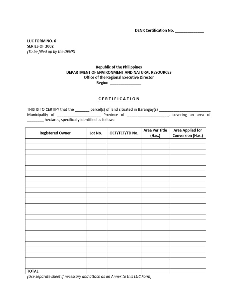 DENR Land Use Conversion Certification | PDF