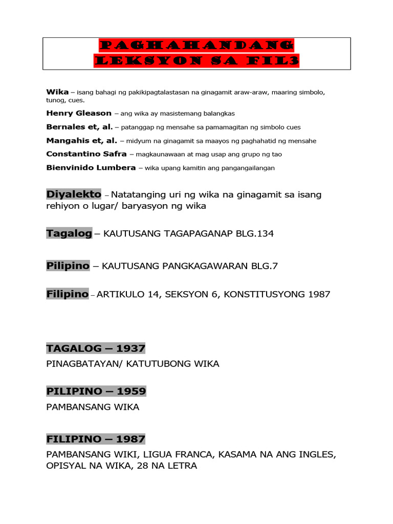Paghahandang Leksyon Sa Fil3 | PDF