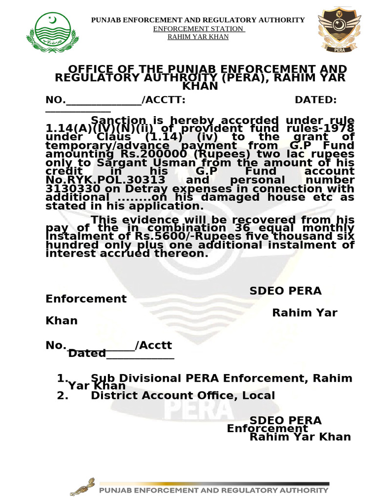 PERA Advance Payment Approval Notice | PDF