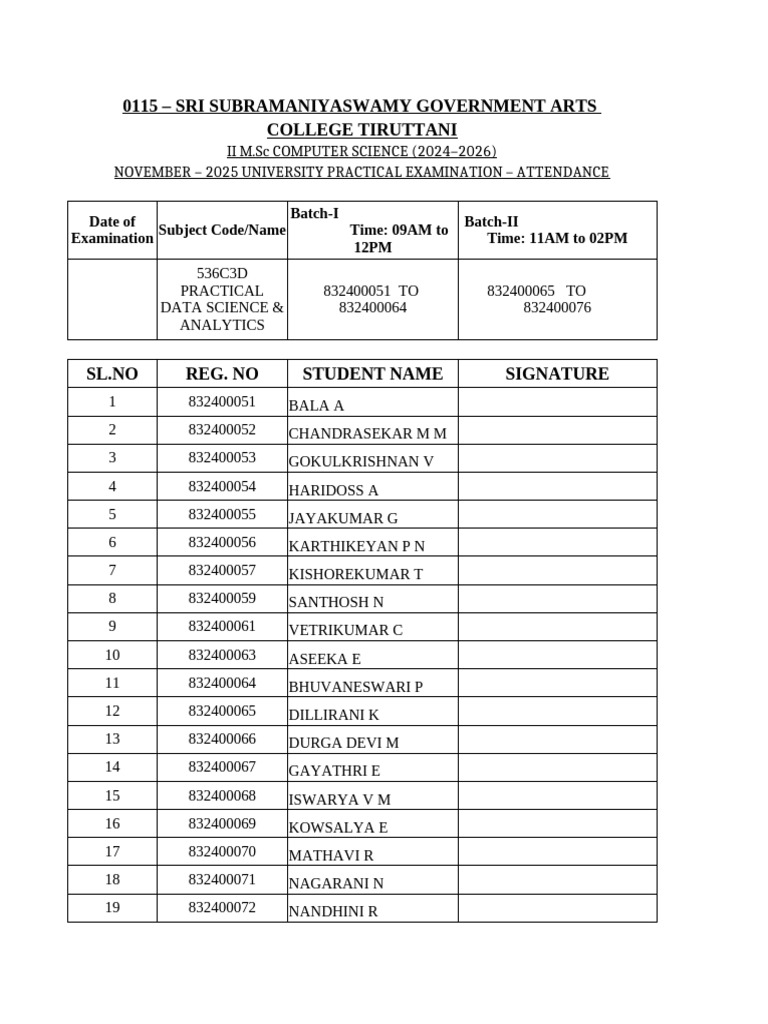 Practical Attendance Sheet for Exams | PDF | Computing | Computer Science