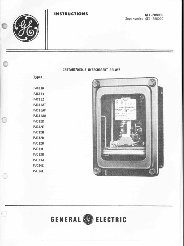 GEI-28803D Instantaneous Overcurrent Relays Types PJC11M, X, Z, AT, AV ...