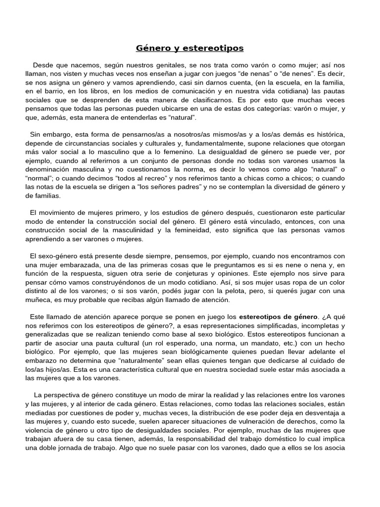 Género y estereotipos sociales | PDF | Género | Estudios de género