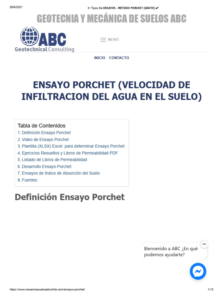 Ensayo Porchet: Medición de Infiltración | PDF | Suelo | Ingeniería Química