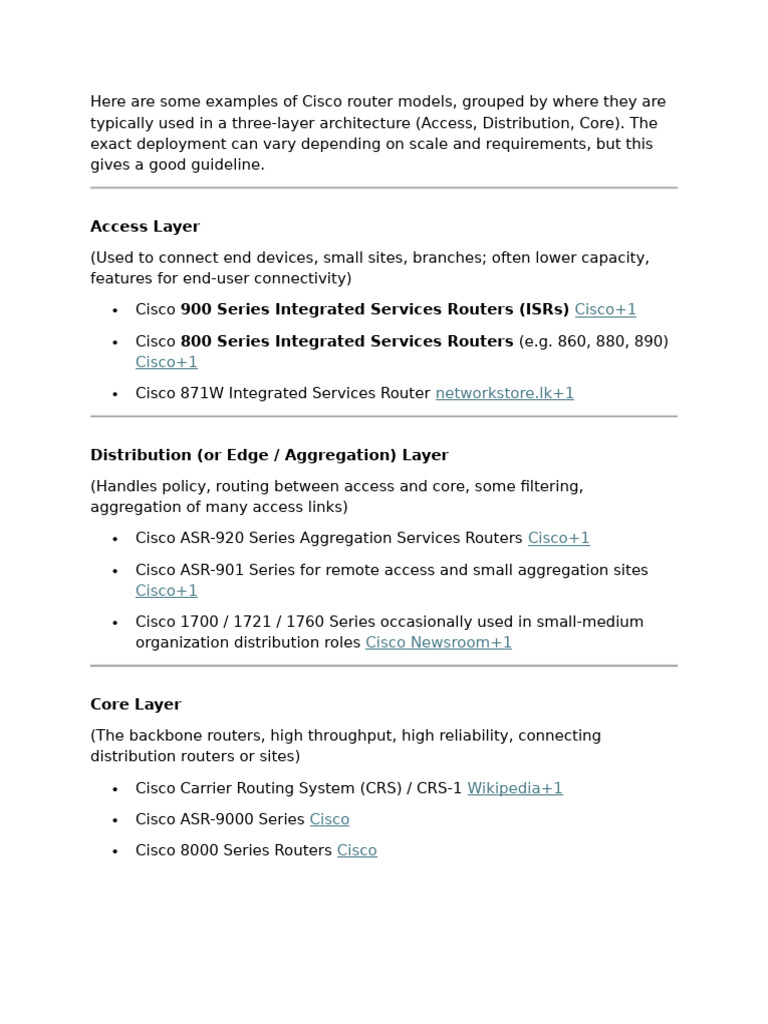 Cisco Router Models by Layer Usage | PDF | Router (Computing ...