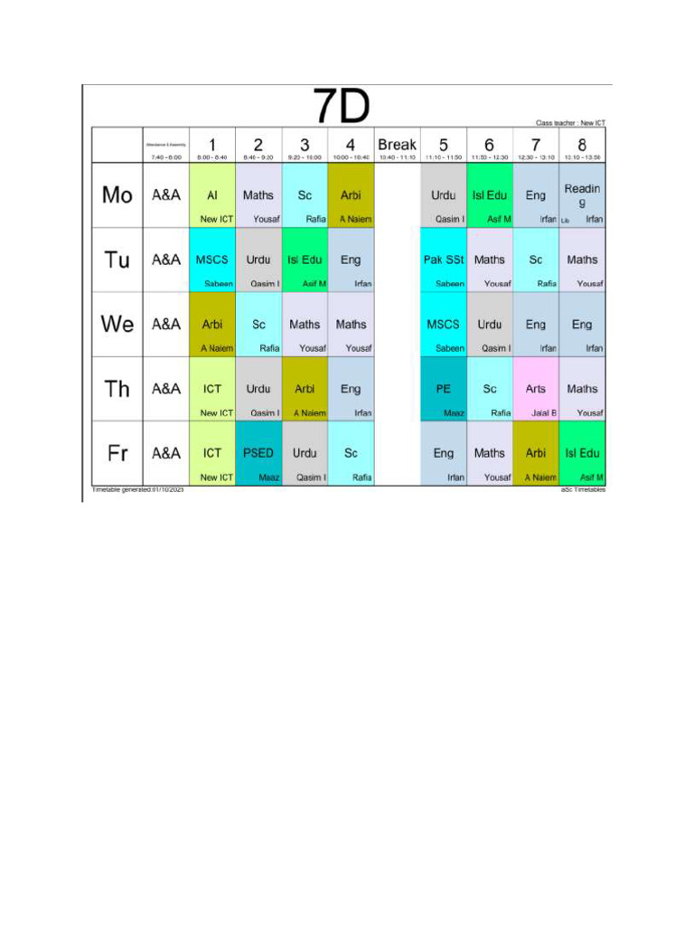 7 D Time Table | PDF