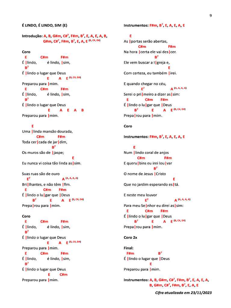 Ã LINDO, Ã LINDO, SIM - Letra Cifra | PDF