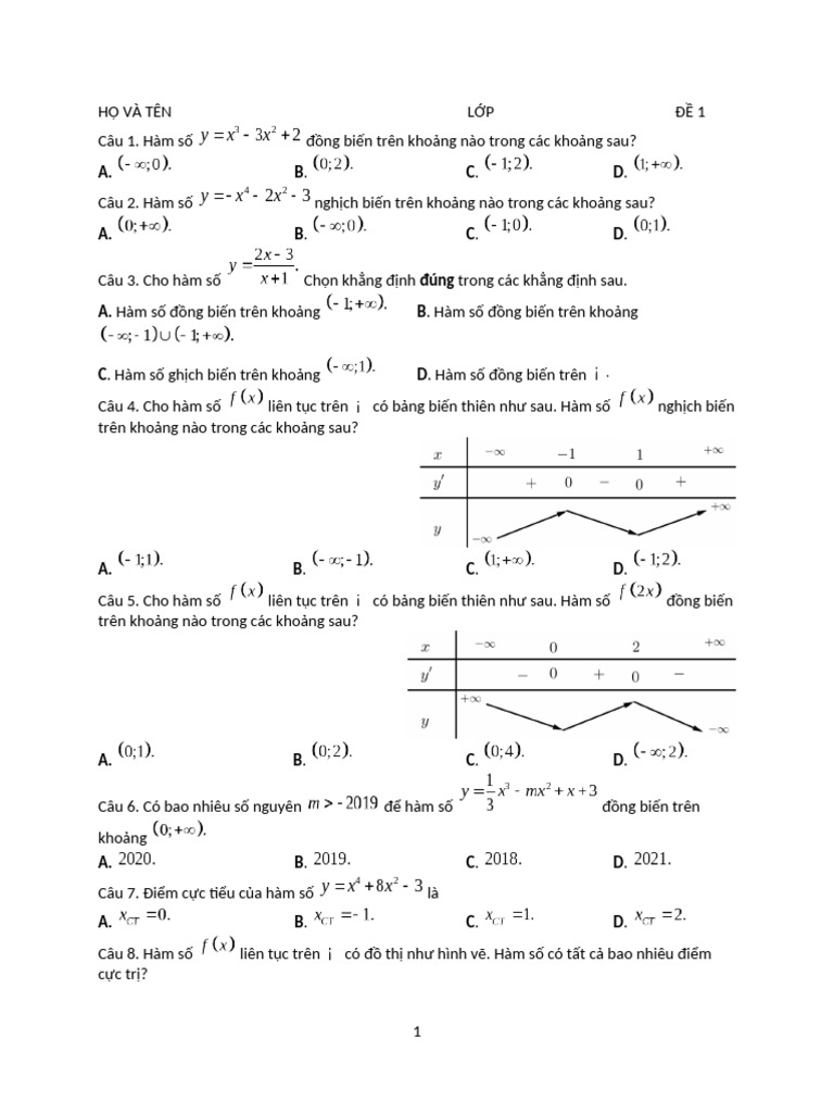 Ktra 1 Tiết Chương 1 12 | PDF