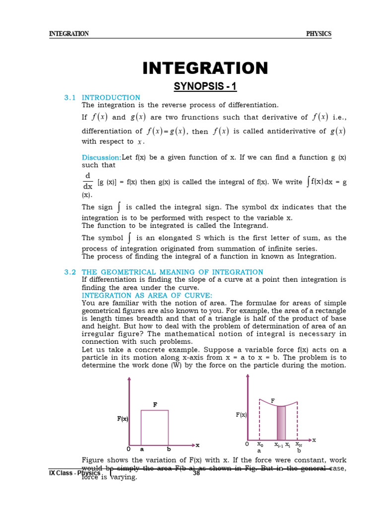 Integration: Synopsis - 1 | PDF | Integral | Function (Mathematics)