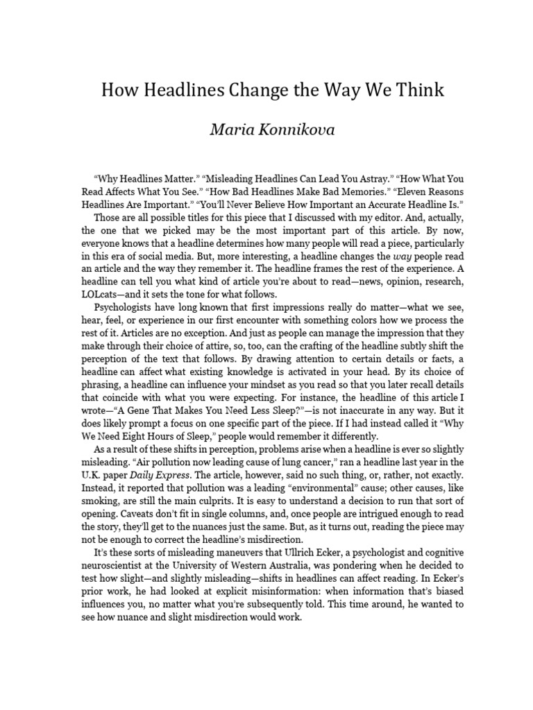 Can The News Be Fixed Week 2 Readings | PDF | Psychological Concepts ...