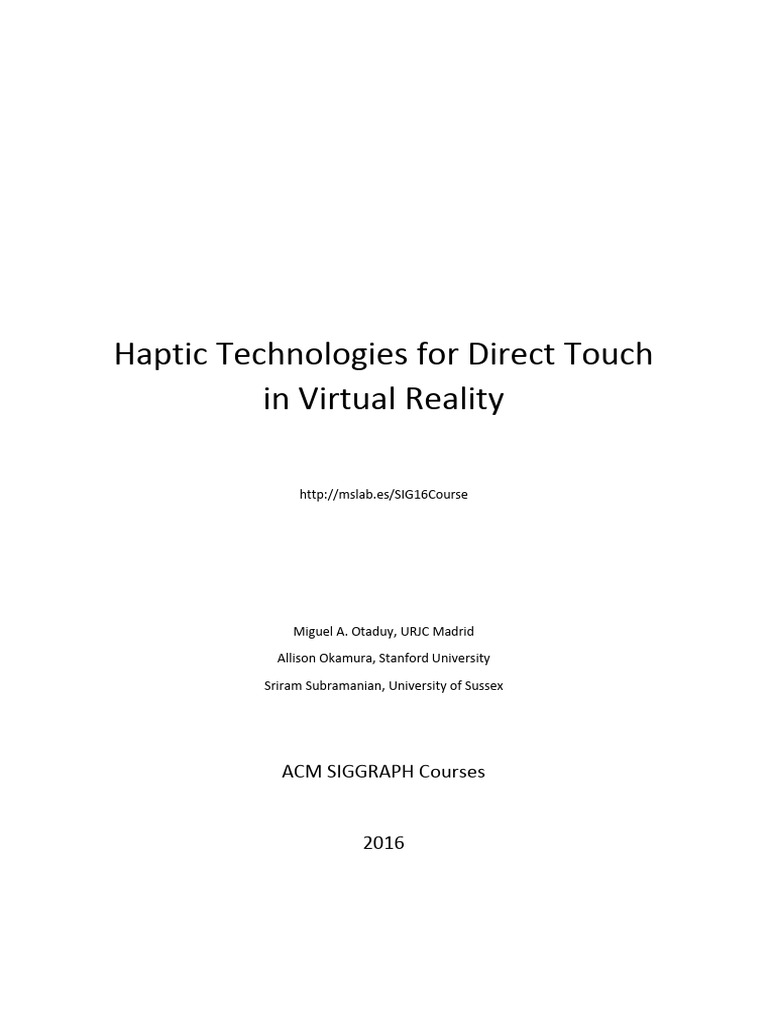 Haptic Technologies for VR Touch | PDF | Virtual Reality | Simulation