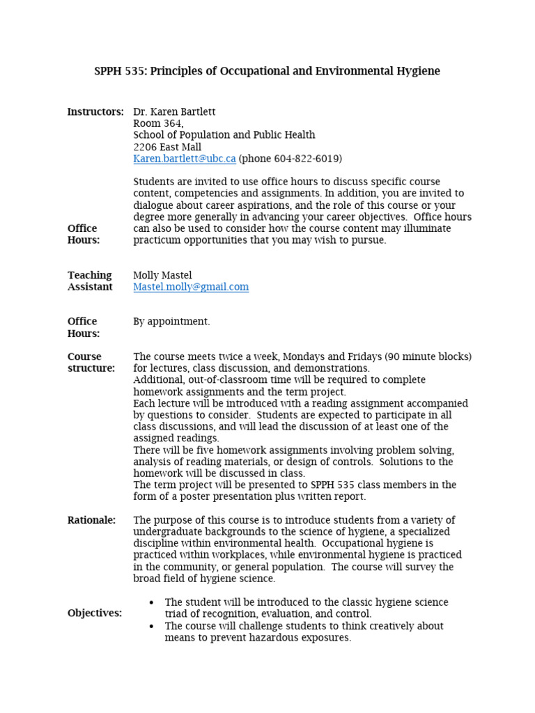 Occupational and Environmental Hygiene Course | PDF