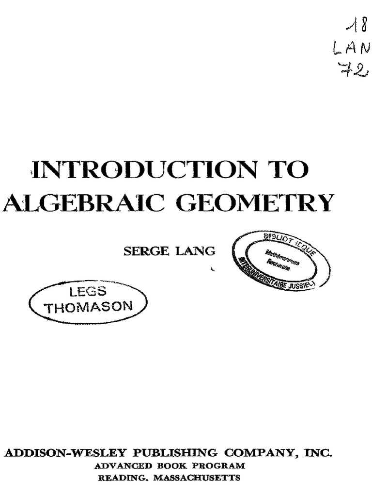 Introduction To Algebraic Geometry | PDF