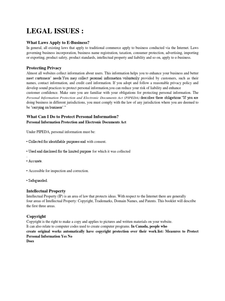 Legal Issues:: What Laws Apply To E-Business? | PDF | Trademark ...